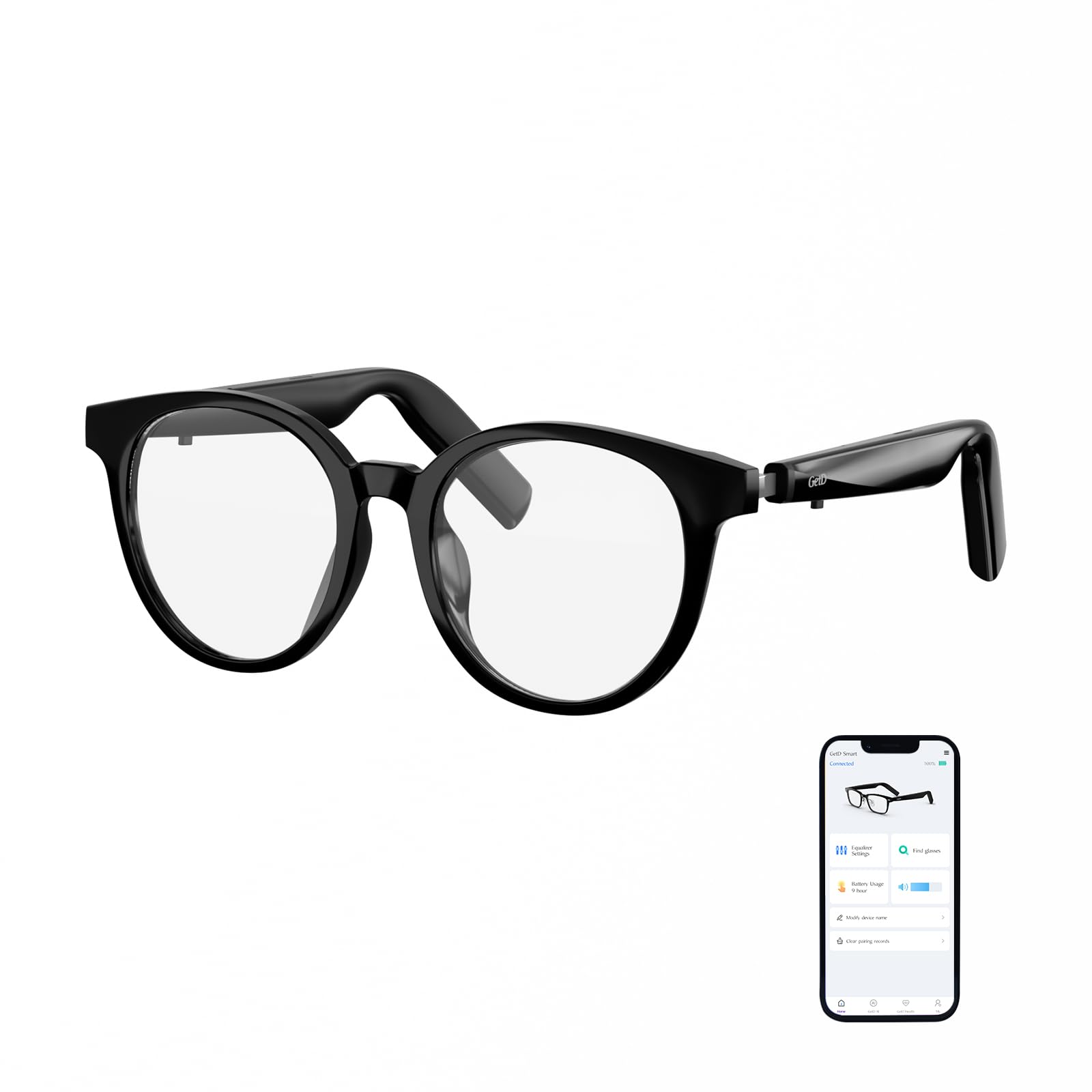 Lunettes Bluetooth GetD avec Haut-Parleur et Microphone pour Hommes et Femmes (Marco Noir)