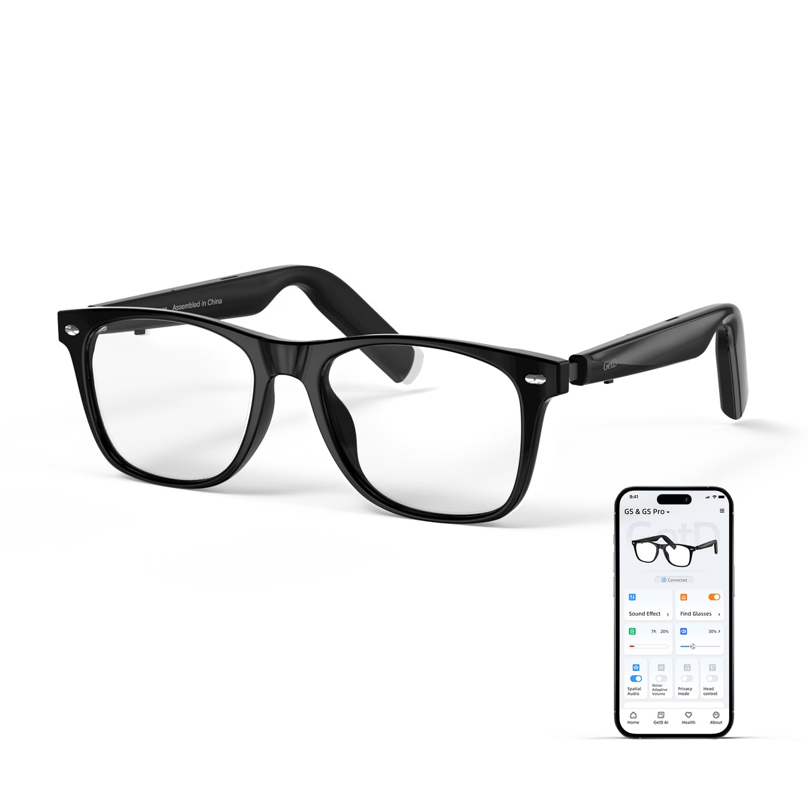 Lunettes intelligentes GetD pour homme et femme - traduction en temps réel avec ChatGPT, musique de 11 heures et Bluetoo