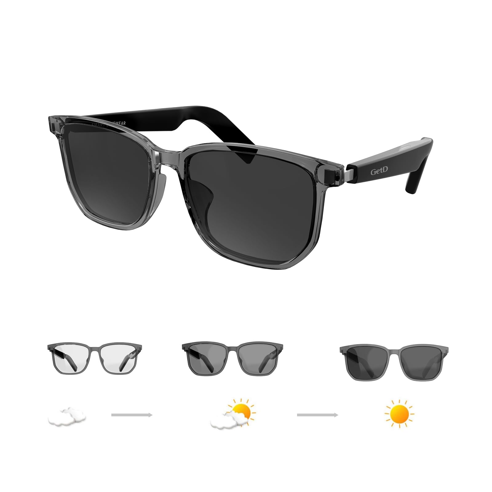 GetD AI Lunettes Bluetooth sans fil : lunettes intelligentes pour hommes et femmes - commande vocale à oreille ouverte, 