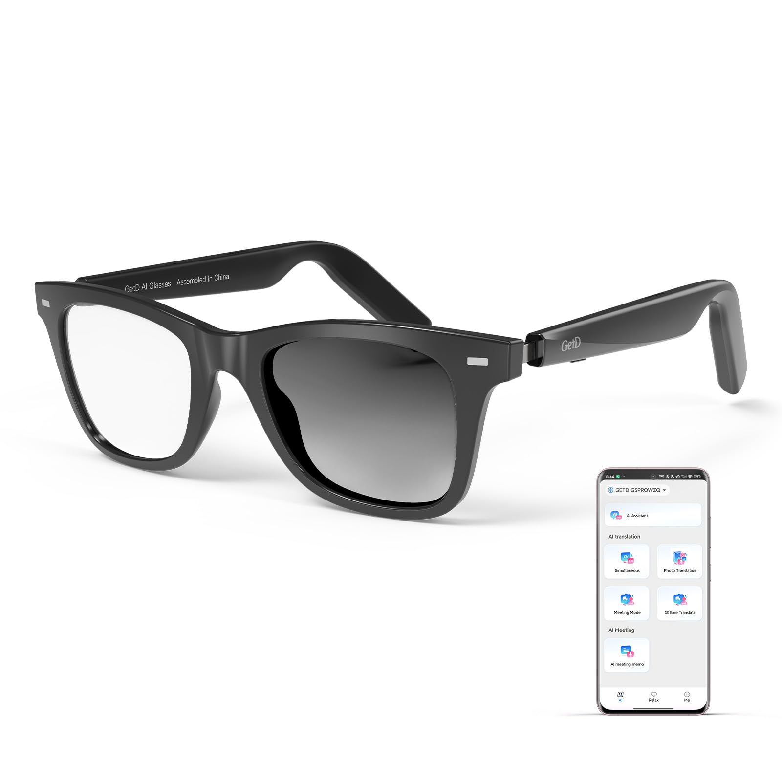 GetD Lunettes AI Bluetooth pour Adultes, Lunettes Audio Intelligentes et Écouteurs à Oreilles Ouvertes avec Traduction A