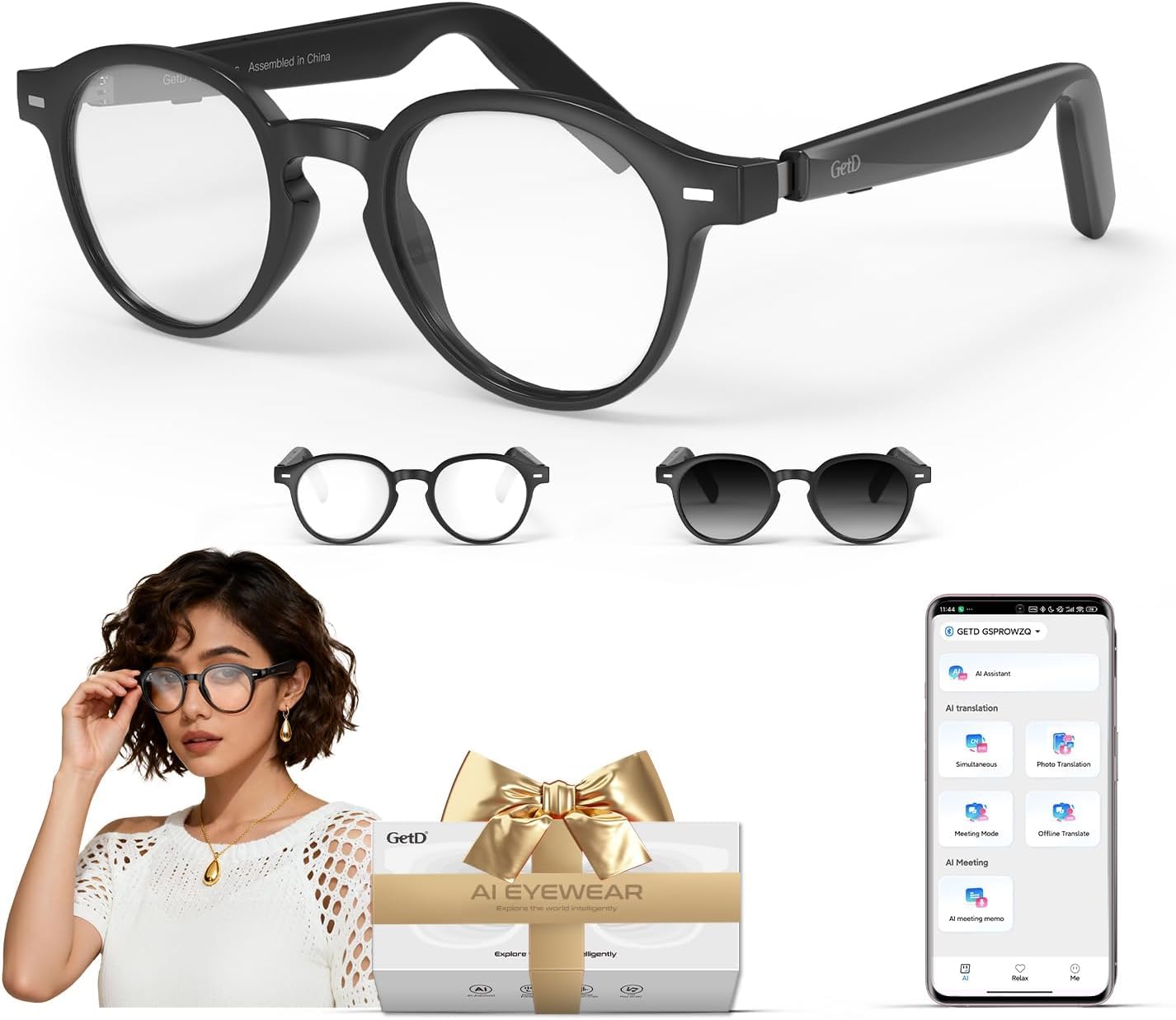 Lunettes intelligentes GetD avec écouteurs Bluetooth pour homme/femme (GG24lite-C4)