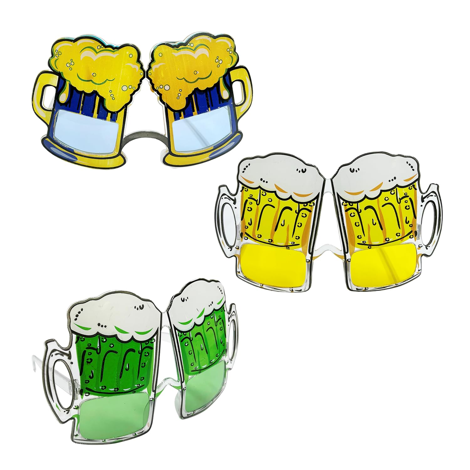 KRYMSON Lot de 3 paires de lunettes de soleil divertissantes pour la plage en forme de bière et de verre, style hawaïen,