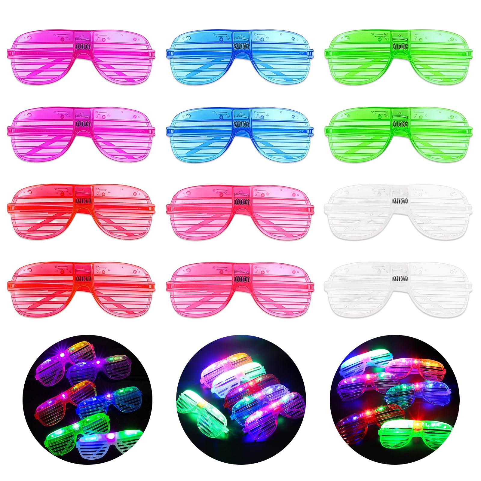 Lunettes LED 12 Pièces pour Fête de Carnaval - Lumineuses Disco Festival, Rave Soirée - Neon Montures De Lunettes LED